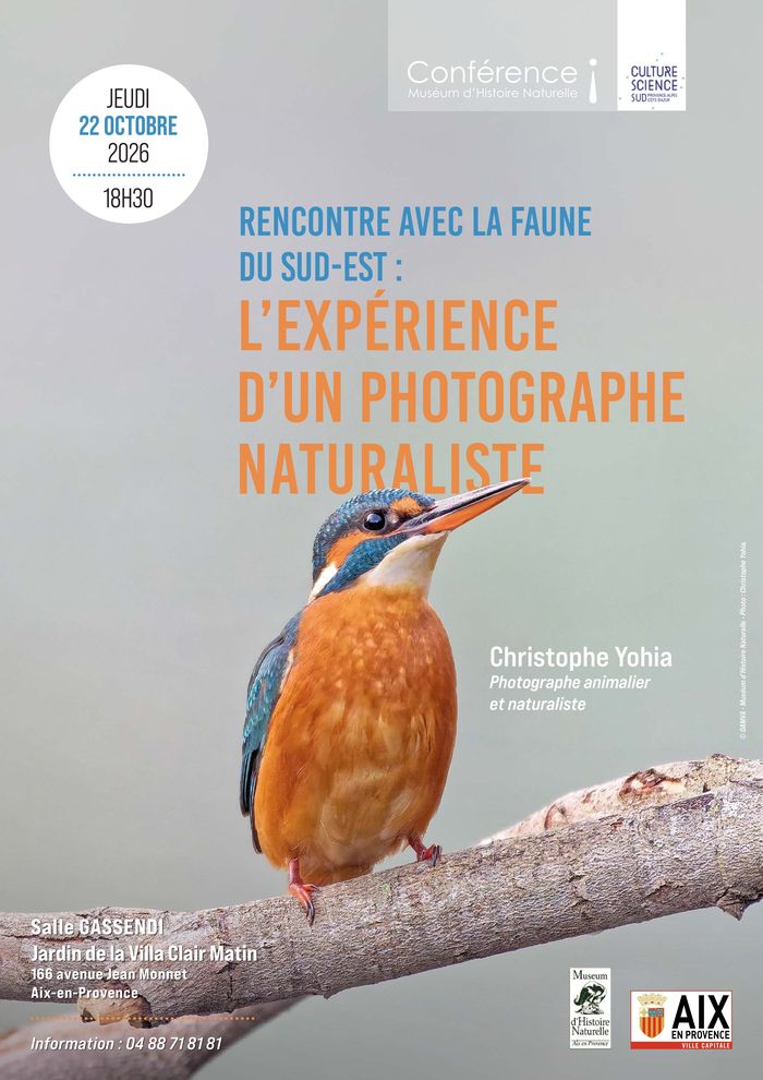 Le Muséum vous invite à une conférence : Rencontre avec la faune du Sud-Est : l'expérience d'un photographe naturaliste Par Christophe Yohia, Photographe animalier et naturaliste