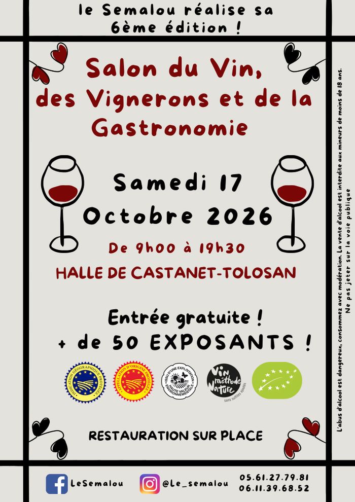 🍷 6ᵉ Salon du Vin des Vignerons et de la Gastronomie Une journée conviviale sous la Halle Lauragaise de Castanet-Tolosan pour rencontrer des vignerons, artisans et producteurs