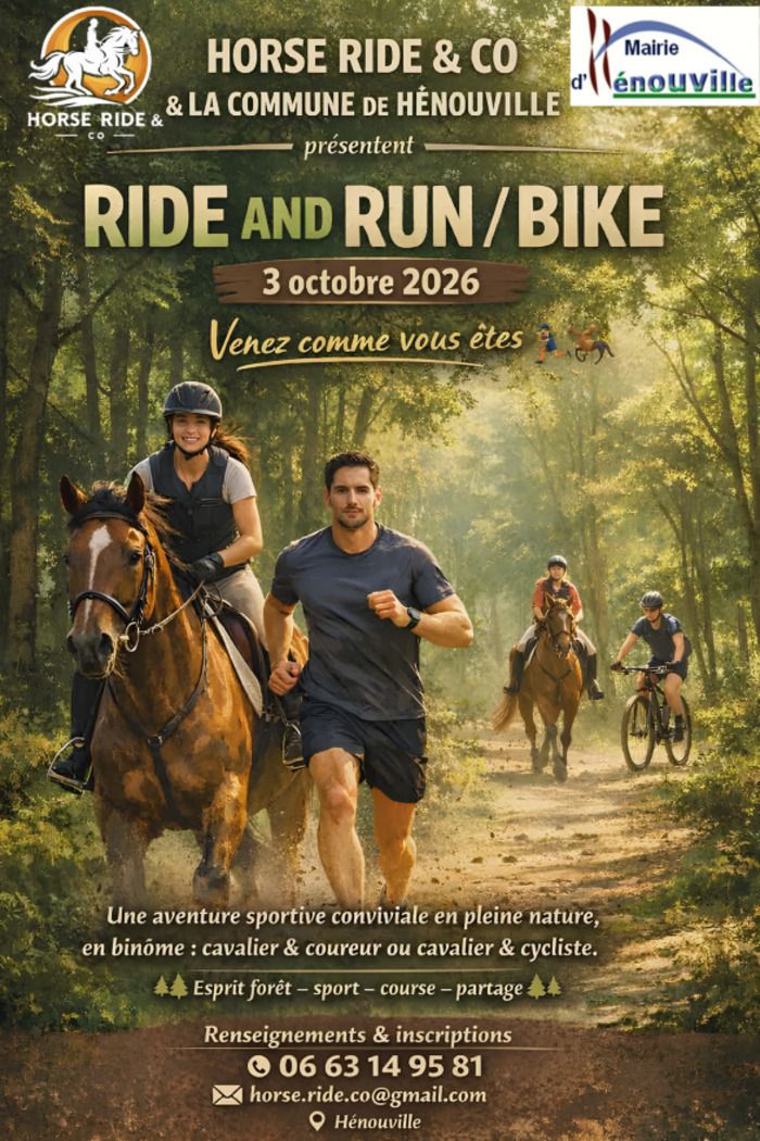 Course conviviale en duo associant un cavalier et son cheval à un partenaire sportif : 1 cavalier + 1 coureur sur un parcours de 5 km ou 1 cavalier + 1 cycliste sur un parcours de 8 km