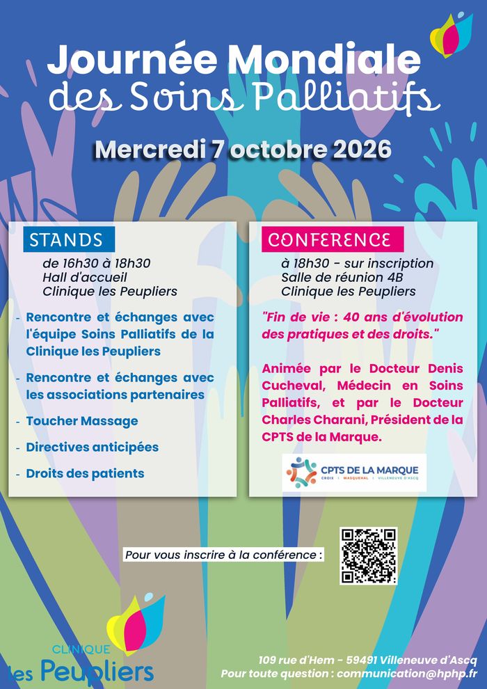 À l’occasion de la Journée mondiale des soins palliatifs, venez rencontrer les professionnels et associations partenaires et assister à une conférence sur la fin de vie.