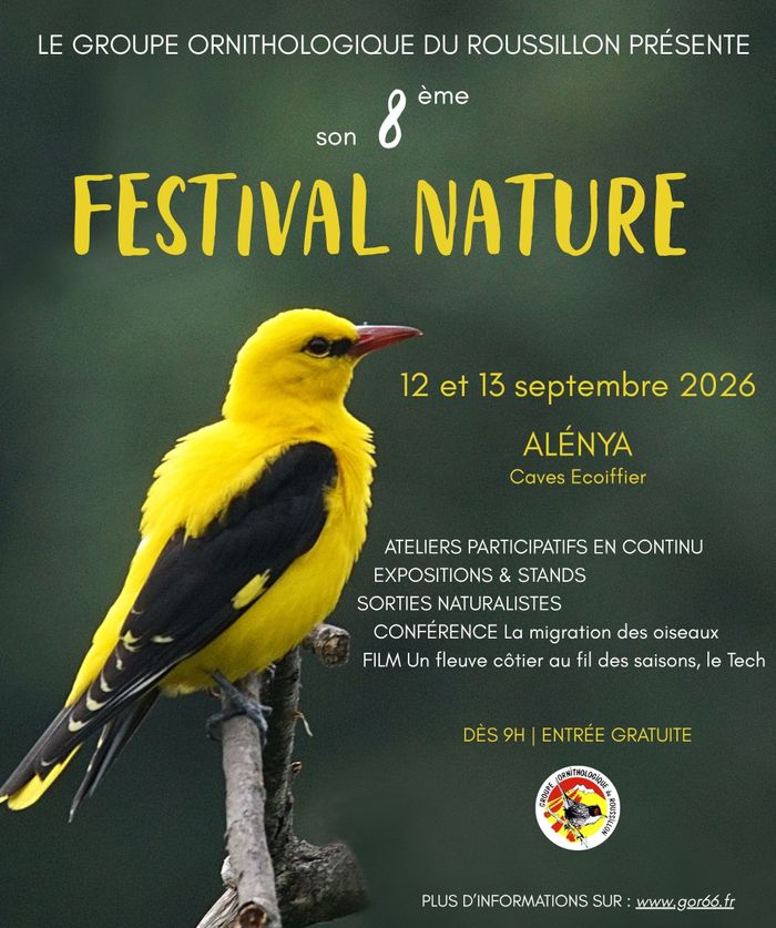 LE FESTIVAL NATURE DU GROUPE ORNITHOLOGIQUE DU ROUSSILLON EST DE RETOUR ! Rendez-vous les 12 et 13 septembre 2026 aux Caves Ecoiffier à Alénya.