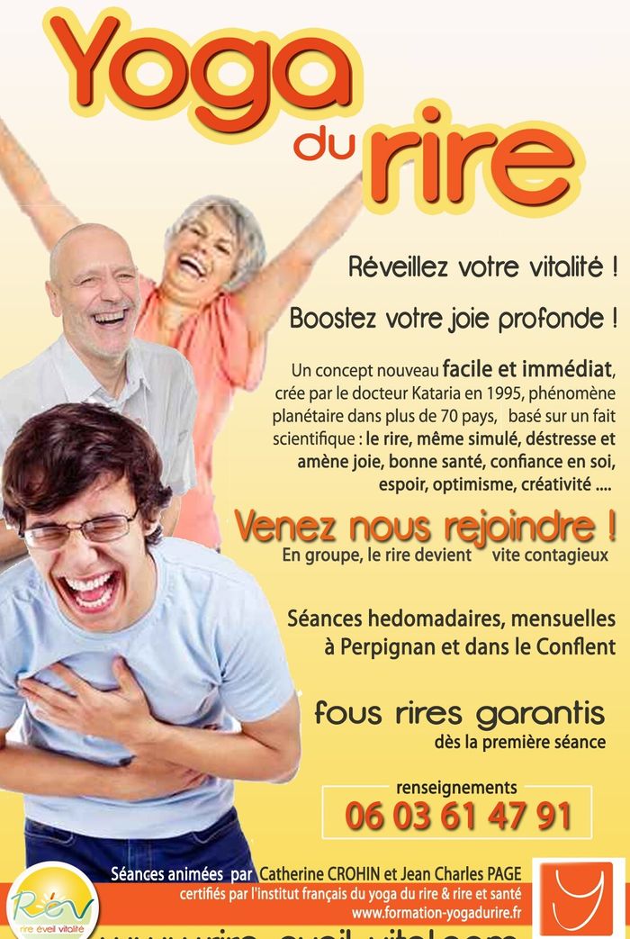 Des séances basées sur la méthode du Yoga du Rire : jeux ludiques en duo, groupe dans une ambiance sympathique et bienveillante, méditation du rire, sohpro-relaxation.