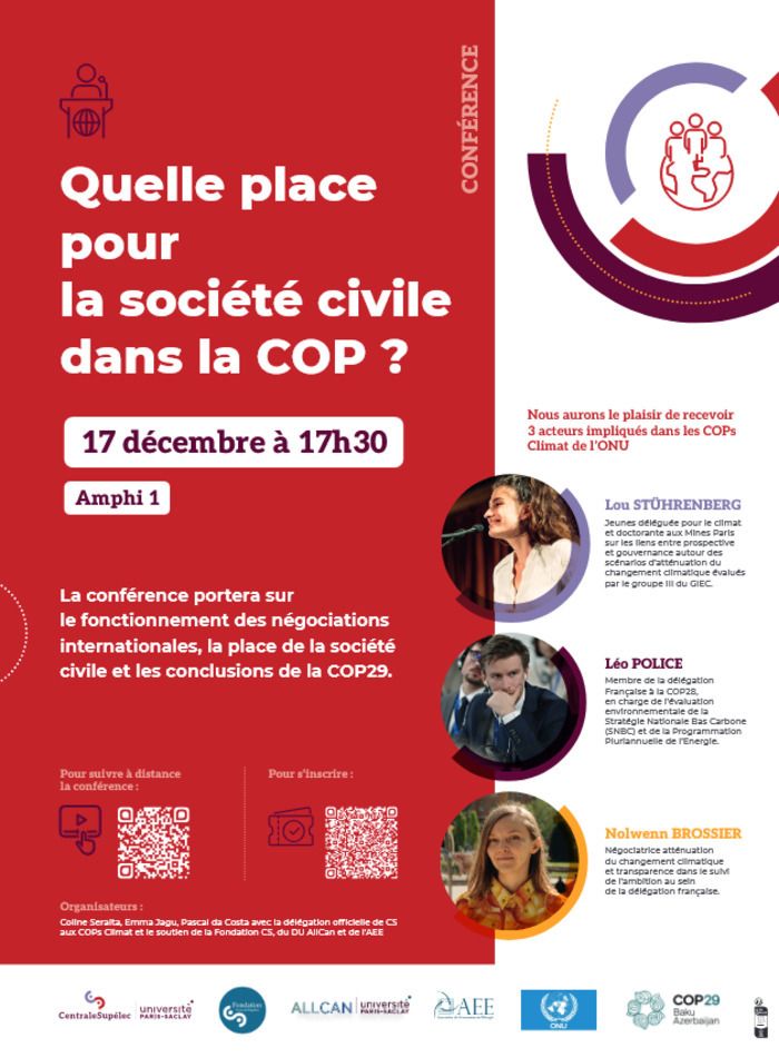 Cette conférence portera sur le fonctionnement des négociations internationales, la place de la société civile et les conclusions de la COP29.