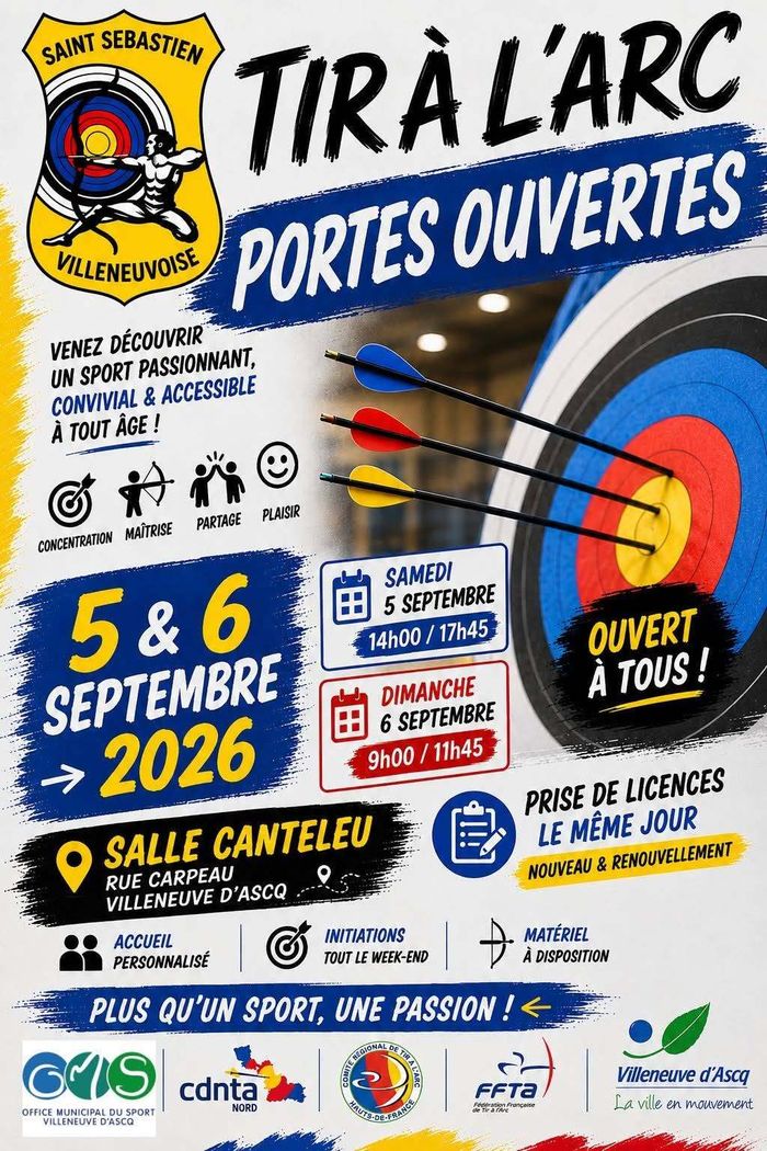 Découvrez le tir à l’arc avec la Saint-Sébastien Villeneuvoise lors de deux journées portes ouvertes accessibles à tous, les 5 et 6 septembre à la salle Canteleu.
