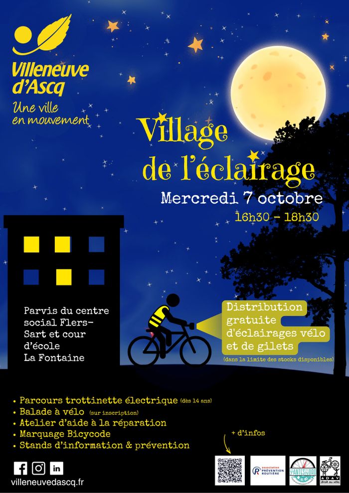 Le 7 octobre 2026, le village de l'éclairage est de retour à Villeneuve d'Ascq, sur le parvis du centre social Flers Sart ! Distribution gratuite d'éclairages, infos et animations sont au rendez-vous.