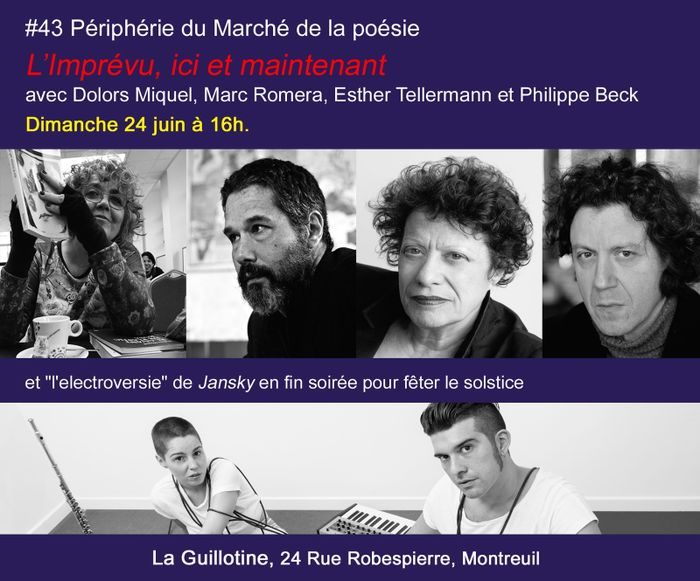 Après le festival Barcelona Poesia, Le Marché de la poésie invite aux poètes français Philippe Beck et Esther Tellermann, et aux poètes catalans Dolors Miquel et Marc Romera à un dialogue poétique