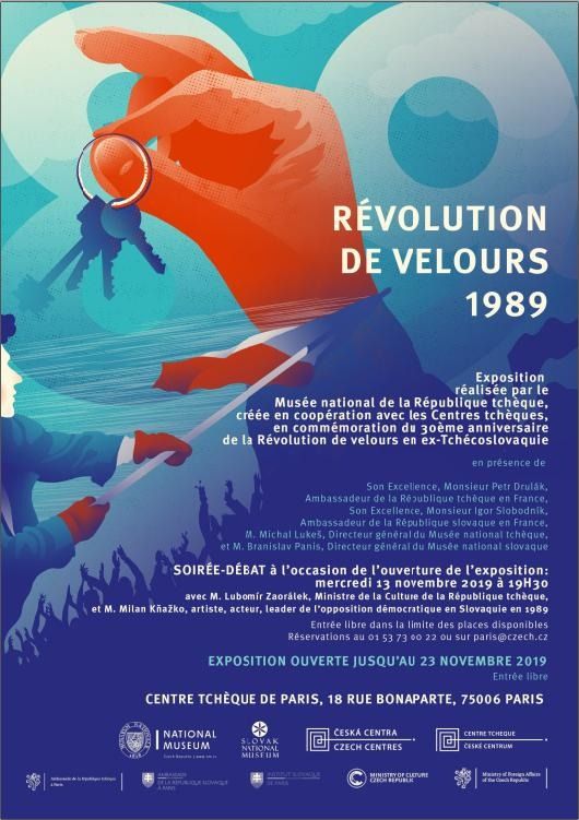 Exposition réalisée par le Musée National de la Rép. tchèque,créée en coopération avec les Centres tchèques,en commémoration du 30ème anniversaire de la Révolution de Velours en ex-Tchécoslovaquie