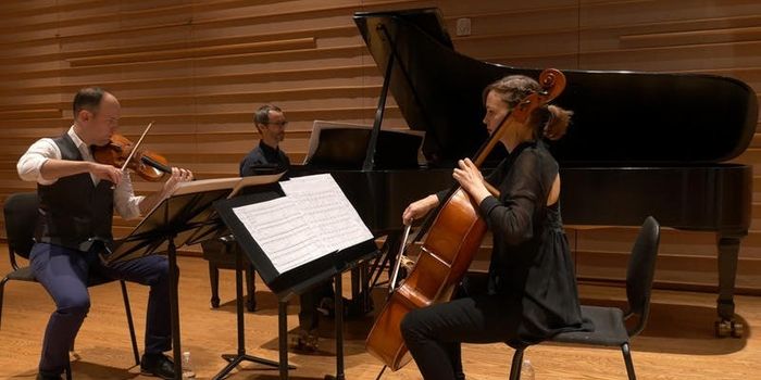 if and only if is a piano trio that combines a microscopic attention to tuning, acoustic beating, and instrumental vibration with an austerity and simplicity derived from Medieval music.