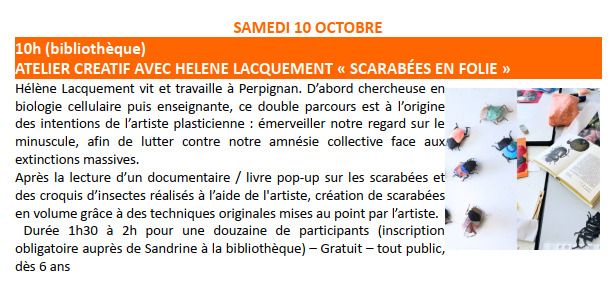 Atelier créatif avec Hélène Lacquement Scarabée en folie