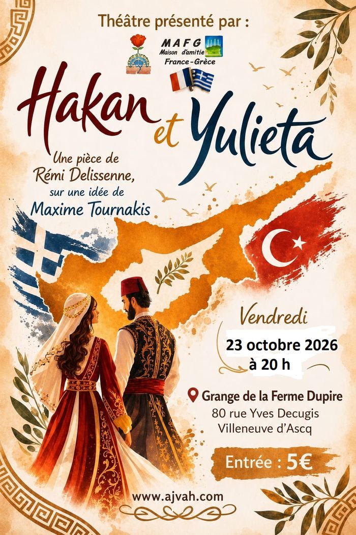 La troupe de l’association Hellas, c’est nous ! présente « Hakan et Yulieta » le vendredi 23 octobre à 20h à la Ferme Dupire. La représentation sera suivie d’un échange autour de la pièce.