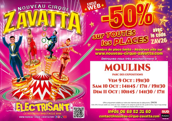 MOULINS – Parc des Expositions Ven 9 Oct : 19h30 Sam 10 Oct : 14h45 / 17h / 19h30 Dim 11 Oct : 10h45 / 14h30 / 17h