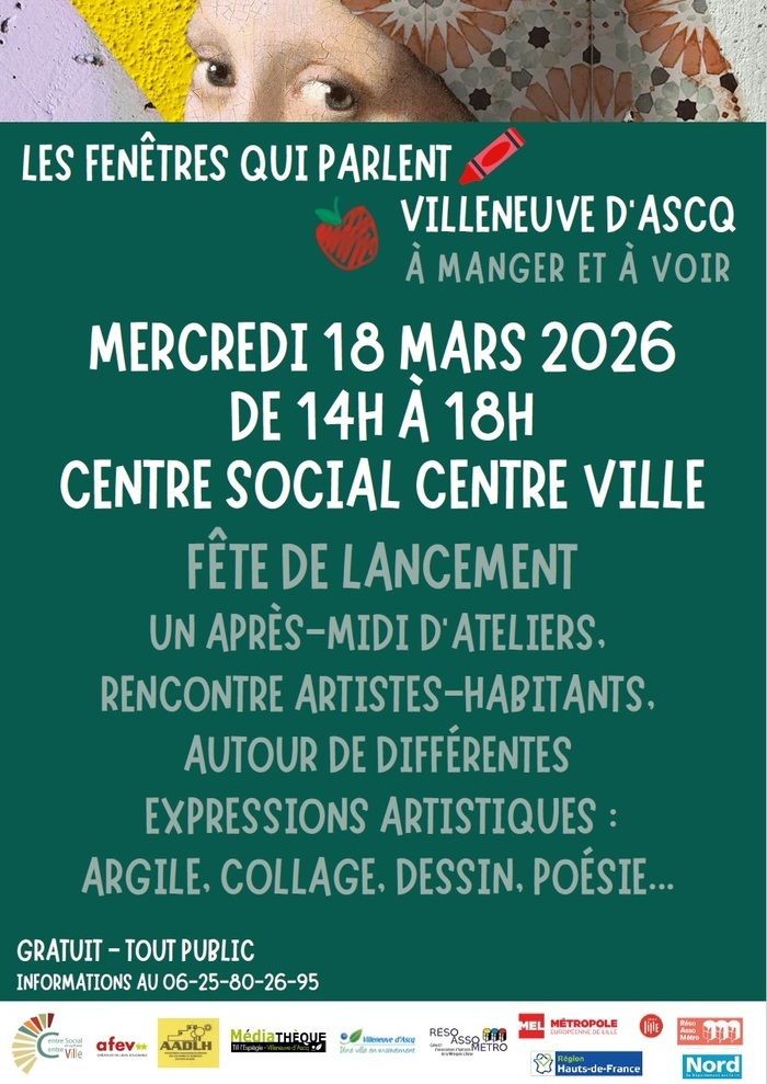 Fête de lancement des Fenêtres qui parlent au Pont-de-Bois : mercredi 18 mars, de 14h à 18h au Centre Social Centre-Ville, avec ateliers, musique et convivialité.