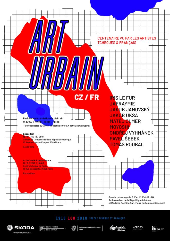 Exposition d'art urbain franco-tchèque, à deux pas de la Tour Eiffel, consacrée au centenaire de la Tchécoslovaquie.