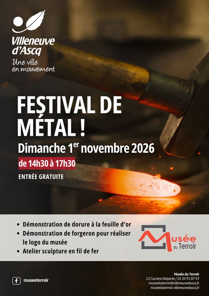 Dimanche 1er novembre de 14h30 à 17h30, le métal est à l'honneur au Musée du Terroir avec des ateliers et des démonstrations d'artisans gratuits pour tous les âges !